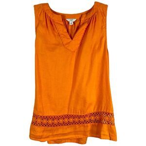 Crown Ivy Small Top Gold Orange Linen Sleeveless Crochet V‎ Neck Sleeveless 320